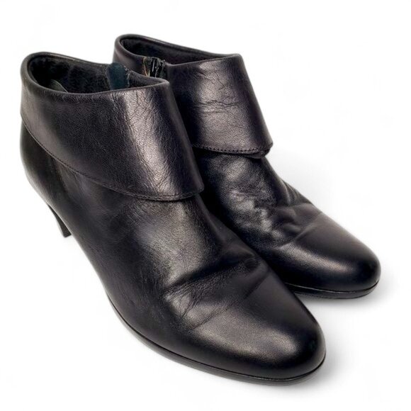 Munro Grace Black Leather Cuffed Ankle Heeled Booties Women's Pointy Zip Up 9.5 - Picture 1 of 13